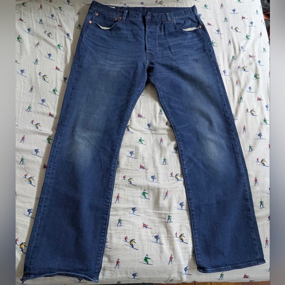 Men's Levi's 501 Medium Wash Blue Straight Leg Denim Jeans, Button Fly, 36x32